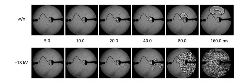 Fig.7 Schlieren images of flame propagation at ø = 0.6